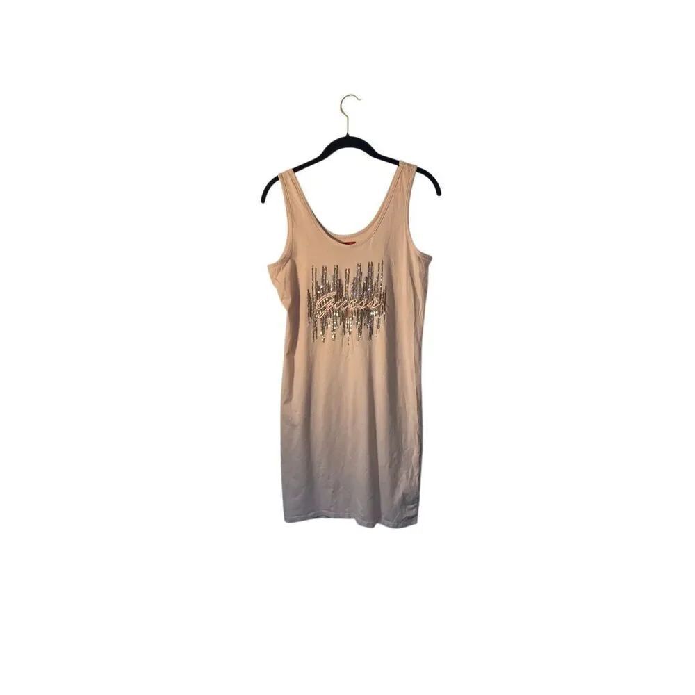 Guess women’s embroidered Sequin pink tank top mini dress M